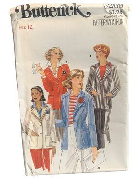 Vintage Butterick Misses' Blazer Jacket Sewing Pattern 5269 Size 12 Uncut